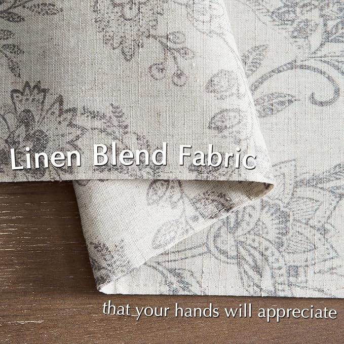 JINCHAN Linen Floral Placemats Set of 4 Cloth Table Mats Rustic Cottagecore Botanical Outdoor Seasonal for Kitchen Dining Table Decor Non-Slip Washable Tablemats 13x19 Inch Grey