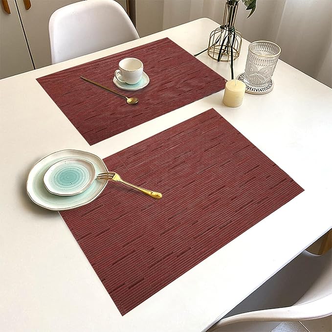 Placemats Set of 6 Washable&Wipeable Place mats for Dining Table Kitchen Indoor Outdoor Table Mats Heat Resistant Non Slip Woven Vinyl Table Placemats (Red，6PCS)