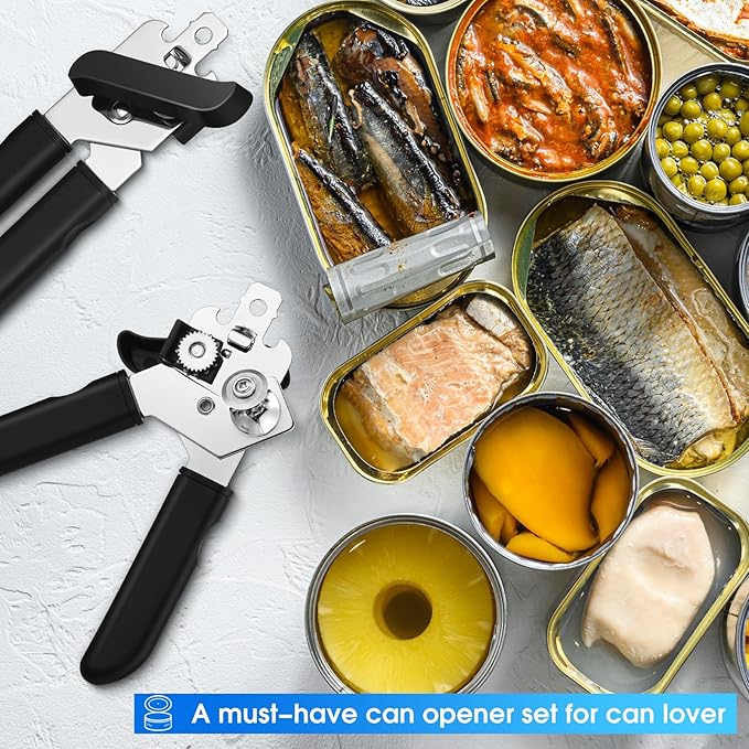 Gisafai 8 Pcs Can Opener, 3-in-1 Multifunctional Manual Can Openers, Stainless Steel Heavy Duty Handheld Openers with Safety Edge Labor Saving Handle for Kitchen Restaurant