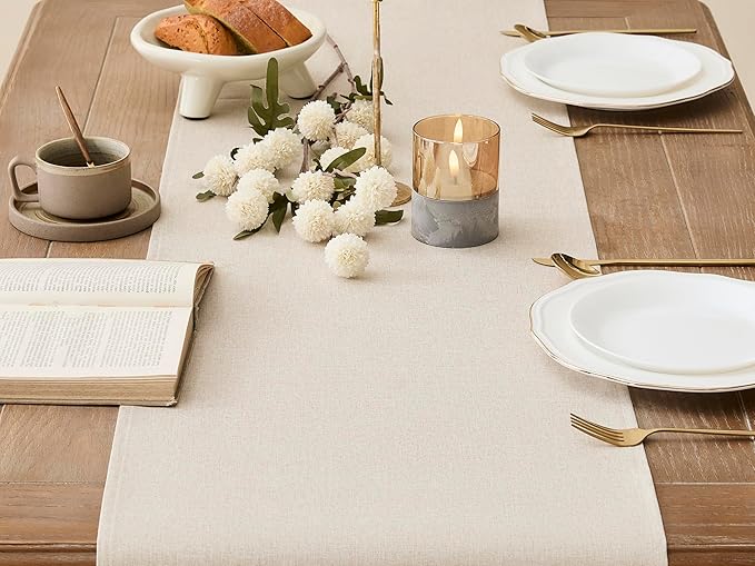 YATOJUZI Cream Table Runner Seasonal Fall Summer Kitchen Dining Coffee Table Decoration 72 Inches Long Beige Waterproof Farmhouse Rustic Table Runner Home Wedding Party Decor 16x72Inch