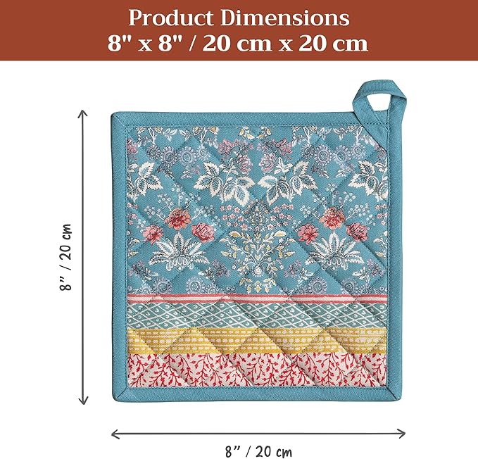 Maison d' Hermine Pot Holders 100% Cotton Heat Resistant Potholders 8" x 8" Hot Pads with Loop BBQ Cooking Baking Gifts for Mothers Day Handling Hot Pans Spring/Summer (Pack of 1, Marquise)