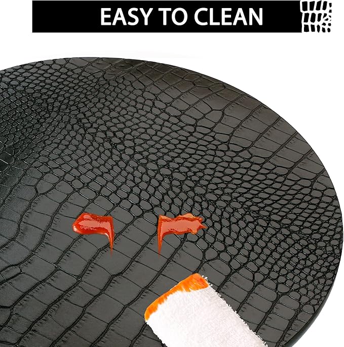 Round Leather Placemats for Round Tables Set of 8, Black Table Place Mats and Coasters, Washable Easy to Care for Indoor Decor 13" Diameter