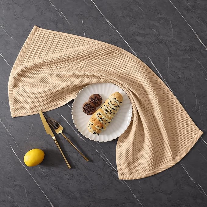 Homaxy 100% Cotton Kitchen Towels and Dishcloths Set, 12 x 12 Inches and 13 x 28 Inches, Set of 8 Bulk Kitchen Towels Set, Ultra Soft Absorbent Dish Cloths for Washing Dishes, Apricot