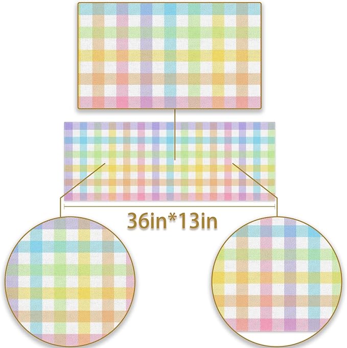 Pudodo Easter Buffalo Plaid Check Table Runner Spring Holiday Farmhouse Fireplace Kitchen Dinning Room Home Party Decoration (13" x 36")