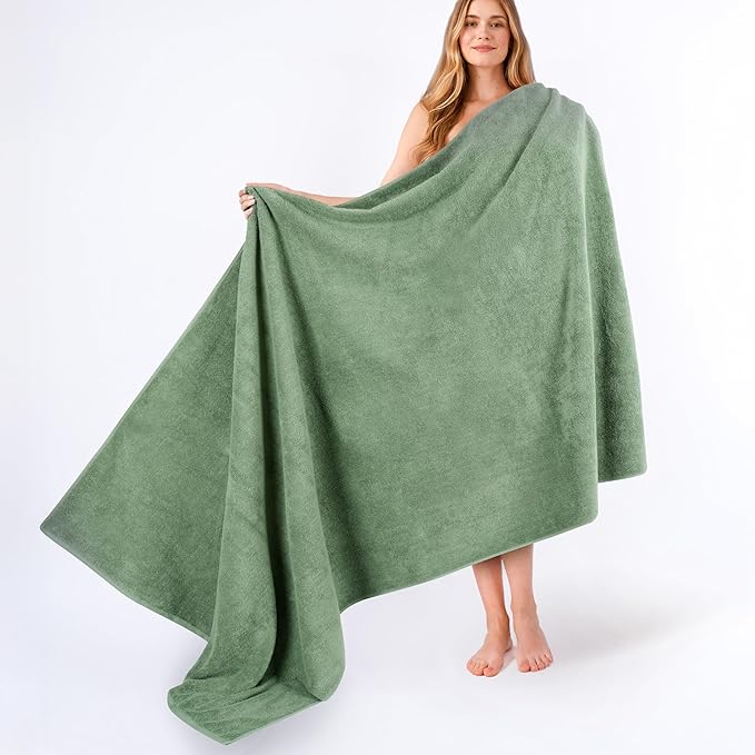 American Soft Linen 100% Cotton 600 GSM Turkish 40x80 Oversized Bath Towel Sheet, Extra Large Adult Towels for Bathroom, Sage Green