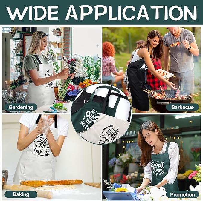 Jeyiour 3 Pack Funny Cooking Aprons Women Oil-proof Kitchen Aprons with Pockets for Home Chef BBQ Birthday Thanksgiving Gift(Black, Green, White)