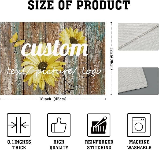 Giwawa Personalized Placemats Set of 4 Customized Photo Seasonal Linen Place Mat Add Picture Text Name Logo Double Sided Washable Table Mats for Dining Kitchen Tabletop Festival Holiday Decor