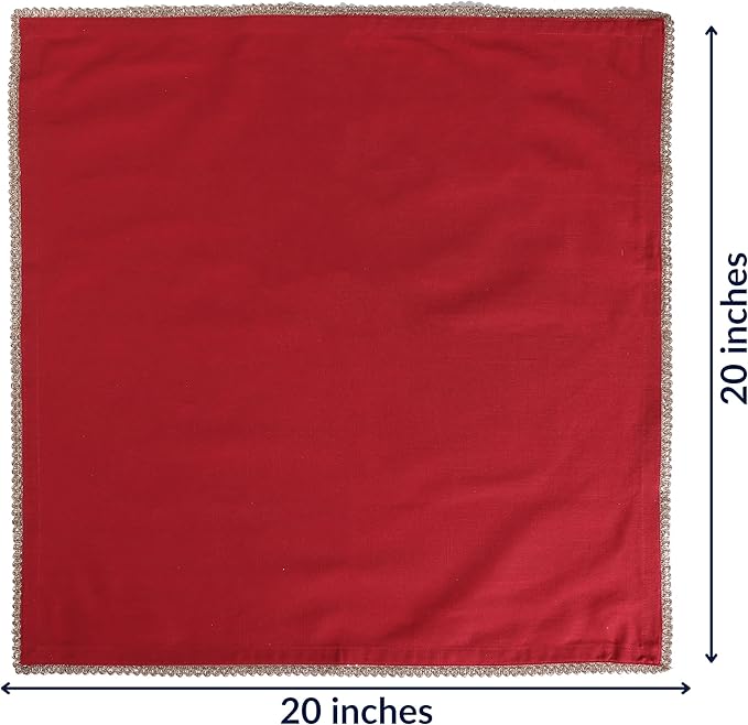 FINGERCRAFT Dinner Cloth Napkin Cotton Blend 12 Pack Mitered Corners with Elegant Golden Lace for Everyday Use Napkins are Pre Shrunk and Good Absorbency Wedding Christmas Special Color Tango Red