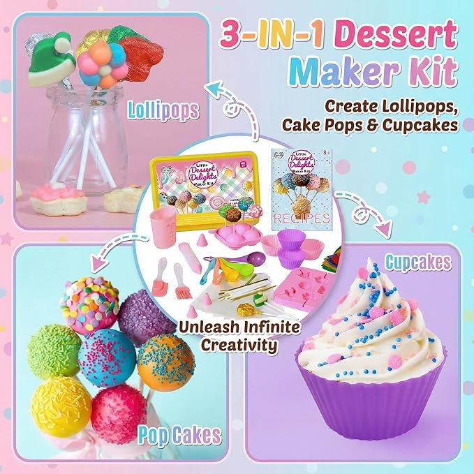 Cake Pop Kit,Kids Baking Sets for Kids,Lollipop Making Kit for Girls,Chocolate and Cupcake Making Includes Silicone Cake Pop Mold for Christmas and Halloween,Carolar