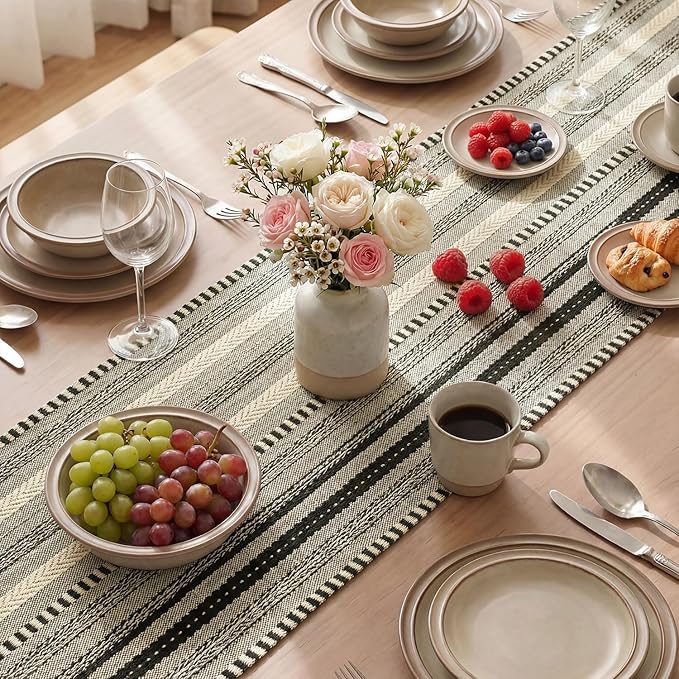 Artoid Mode Black Farmhouse Woven Table Runner, Seasonal Holiday Rustic Kitchen Dining Table Decoration for Home Party Decor 12x72 Inch