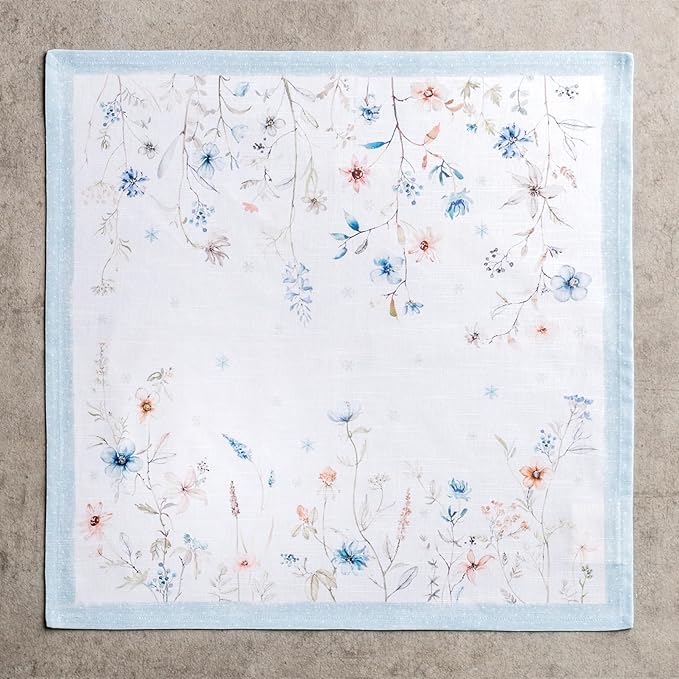 Maison d' Hermine Cloth Napkins Set of 4 100% Cotton for Thanksgiving Christmas Decorations Everyday Reusable Square Fall Napkins Cloth Washable Dinner Party (Ice Florals, 20"x20")