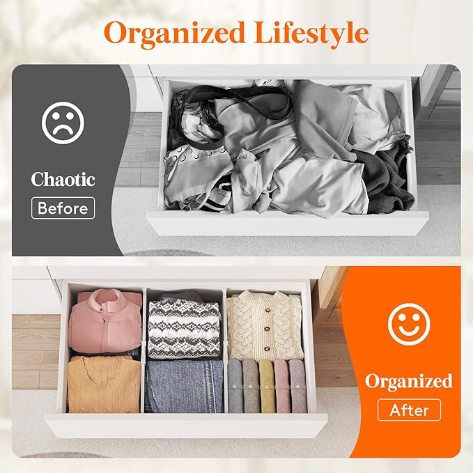 Lifewit 8" Tall 8 Pack Drawer Dividers, 35-56.5cm/13.8-22.2" Expandable Drawer Divider for Clothes, Adjustable Dresser Drawer Organizers, Drawers Separators for Dresser/Bathroom/Closet/Kitchen White