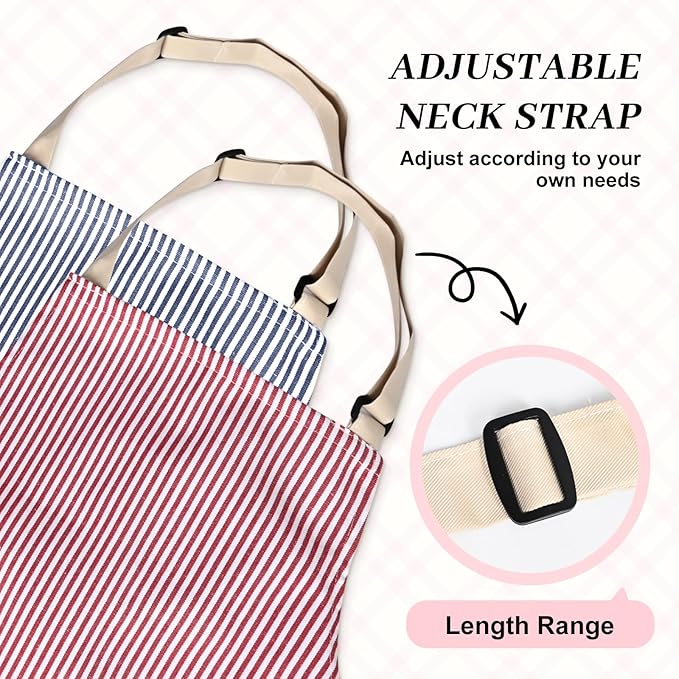 2Pack Adjustable Kitchen Apron for Women Men with 2 Pockets，Cotton-Polyester Blend Bib Aprons for Cooking,Baking