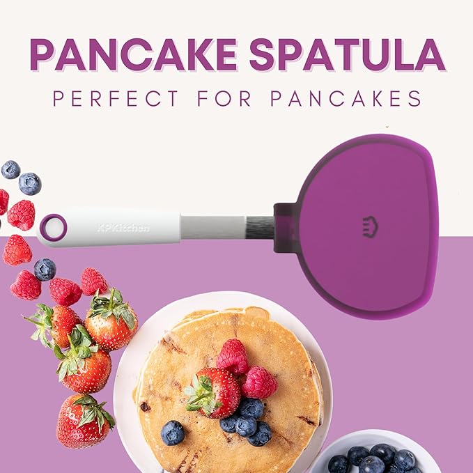 Wide Pancake Spatula Flipper - Heat Resistant Extra Large Silicone Turner for Non-Stick Cookware & Griddle - Perfect for Crepes & Eggs - Ideal Big Baking Tool for Women Who Love to Bake by KPKitchen