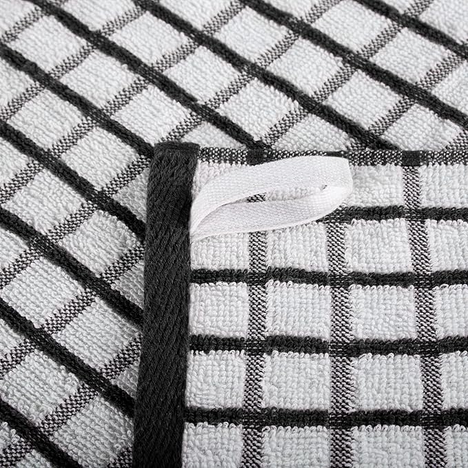 White Classic Premium Dish Towels for Kitchen, with Hanging Loop [8 Pack] Heavy Duty Absorbent 100% Cotton 410 GSM Terry Kitchen Towels, 16x26 (Black)