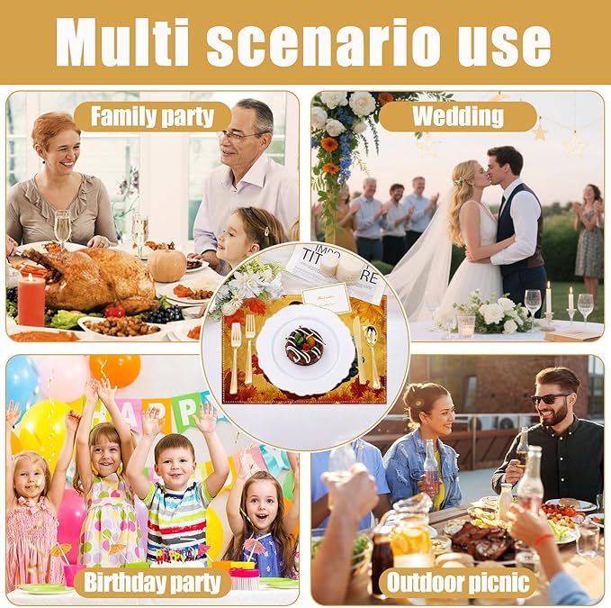 Thanksgiving Turkey Placemats Set of 6, Fall Maple Leaf Linen Place Mat Washable Stain Resistant Table Mats for Farmhouse Kitchen Party Decor 12x18 Inch