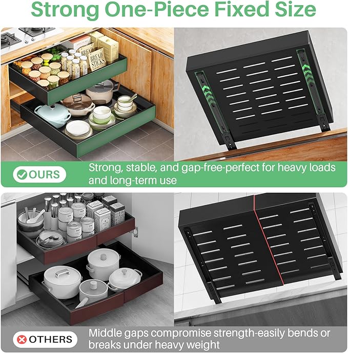 Pull out Cabinet Organizer, 21"Deep, 16.9"Wide Heavy Duty Full-Extension Slide out Drawers with Nano Adhesive, Roll Out Shelves Sliding Cabinet for Kitchen, Bathroom, Pantry,under sink Storage(Black)