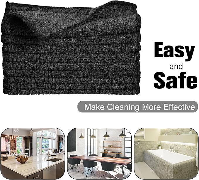 Tanlade Cleaning Cloth Dry Erase Cloth Cleaning Rags Reasonable Kitchen Towels Microfiber Towels Cars Wash(6 x 6 Inch,Black,50 Pcs)