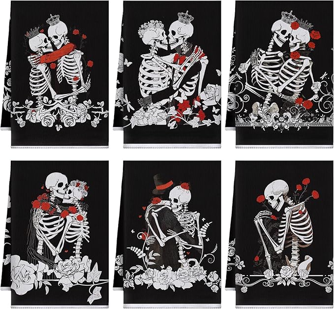 Bencailor 6 Pcs Retro Kitchen Towels 15.7 x 23.6 Inch Farmhouse Vintage Hand Towels Decorative Absorbent Dish Cloth for Bathroom Decor for Cooking Baking Cleaning(Black, White,Skeleton)