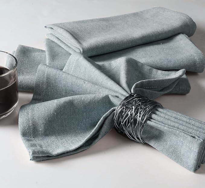 Native Fab Solid Cloth Napkin Set of 12, 100% Chambray Cotton, Washable, Reusable Dinner Cloth Napkin 17x17 inches, Table Decor Napkins for Dinner, Events, Teal Green