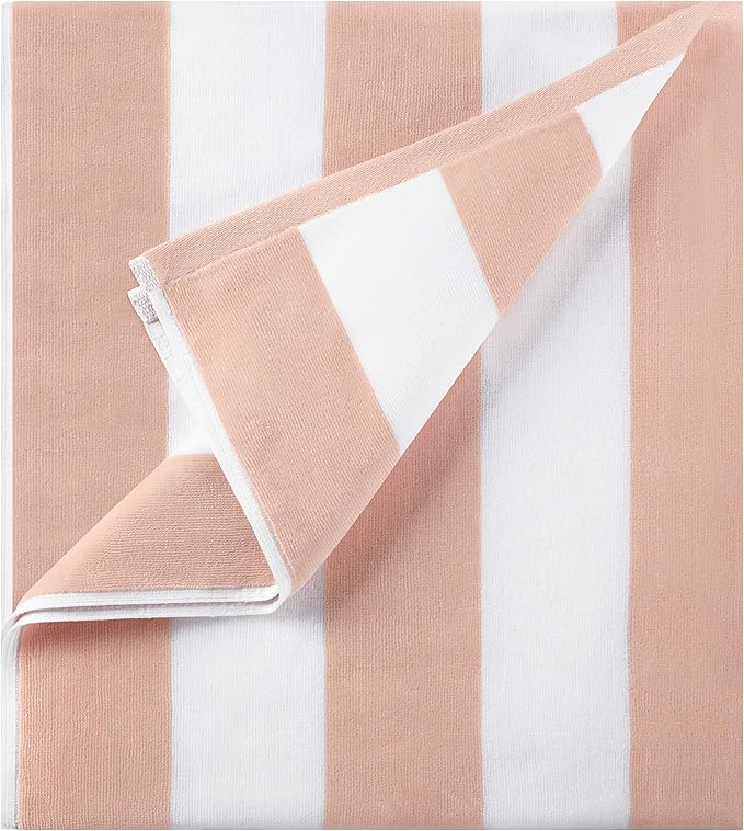 LULUHOME Large Oversized Beach Towel - Big Cotton Towel 36 x 70 Inch Striped Pool Towel, XL Cabana Soft Swimming Towel for Adult Men Women,Blush