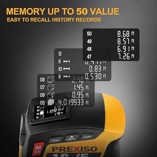 PREXISO 2-in-1 Digital Tape Measure - 16Ft Rechargeable Measuring Tape Ft/Ft+in/in/M/CM/MM - Metric & Inches Retractable Measurement Tape Tool with Auto Lock & Magnetic Tip - Pythagorean, Area, Volume