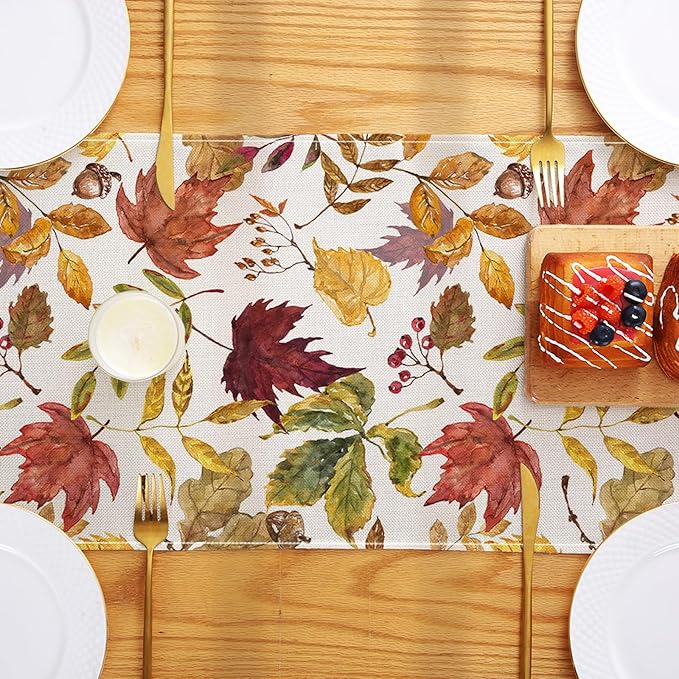 ONFAON Fall Decorations for Home,Fall Maple Leaves Table Runner, Thanksgiving Watercolor Plant Yellow Leafs Home Kitchen Decor,Outdoor Home Party Table Decoration 13x72 Inch ZQZX03
