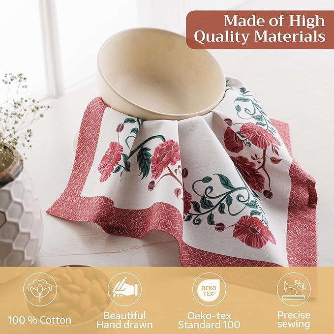 Maison d' Hermine Cloth Napkins Set of 4 100% Cotton Everyday Reusable Square Napkins Cloth Washable Dinner Party Wedding Restaurant Gifts for Mothers Day Spring/Summer (Poppy, 18" x 18")