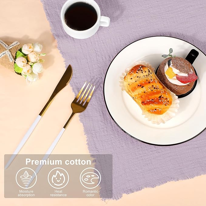TURSTIN 12 Pieces Cotton Linen Cloth Napkin Handmade Cloth Napkin with Fringe 17 x 17 Inch Soft Dinner Wedding Napkins Square Rustic Fringe Table Napkins for Dinners, Parties, Lavender Purple