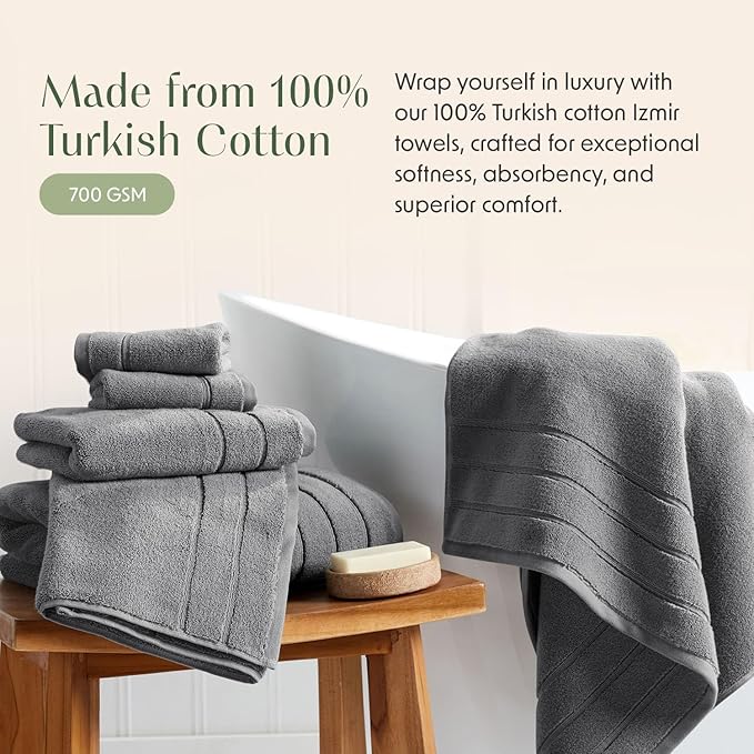 Springtree Home Luxury Turkish Cotton Bath Towels | 100% Turkish Cotton | Premium Bath Towels | Ultra Soft Thick Plush & Highly Absorbent | Luxury Hotel & Spa Quality Bathroom Towels | Carbon