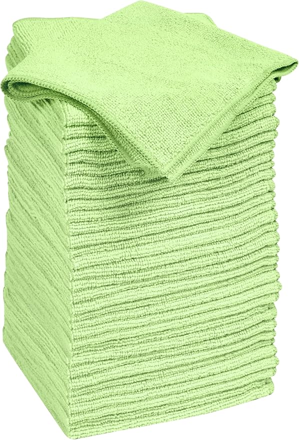 Quickie Cleaning 32-Pack Microfiber Cleaning Cloth 14"x14" inch Green All-Purpose Towel/Wiper for Multi-Purpose Indoor/Outdoor Cleaning/Dusting/Polishing on Kitchen/Bathroom/Auto Surfaces
