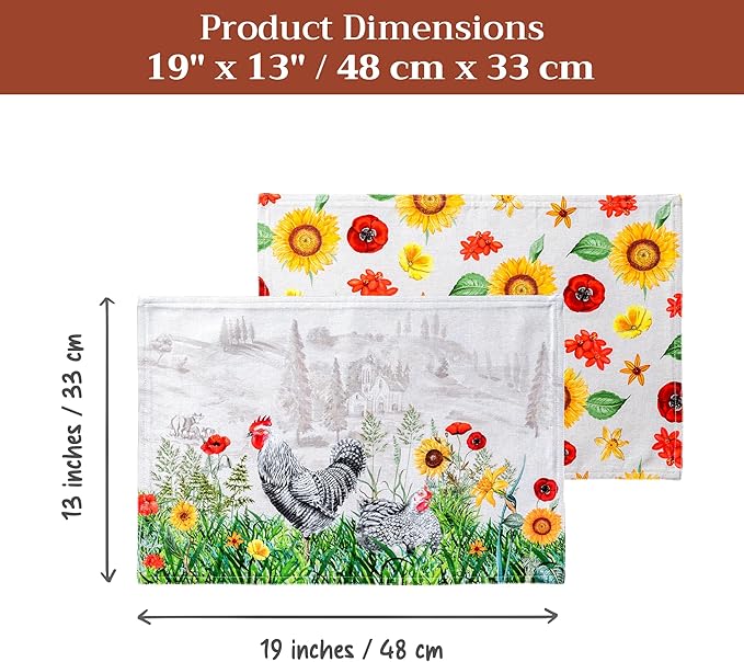 Maison d' Hermine Placemats Set of 4 100% Cotton Washable Cloth Place Mats Reusable Table Mats for Kitchen Dining Party Wedding Gifts for Mothers Day Spring/Summer (Basse Cour, 13" x 19")