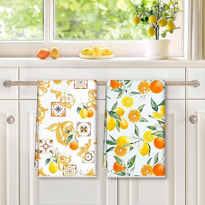 Summer Lemon Microfiber Kitchen Towels, Soft Absorbent Hand Towel 15.7 × 23.6 Inch, Thick Dish Cloth for Party Anniversary Holiday Decoration, Housewarming Gifts for Mom