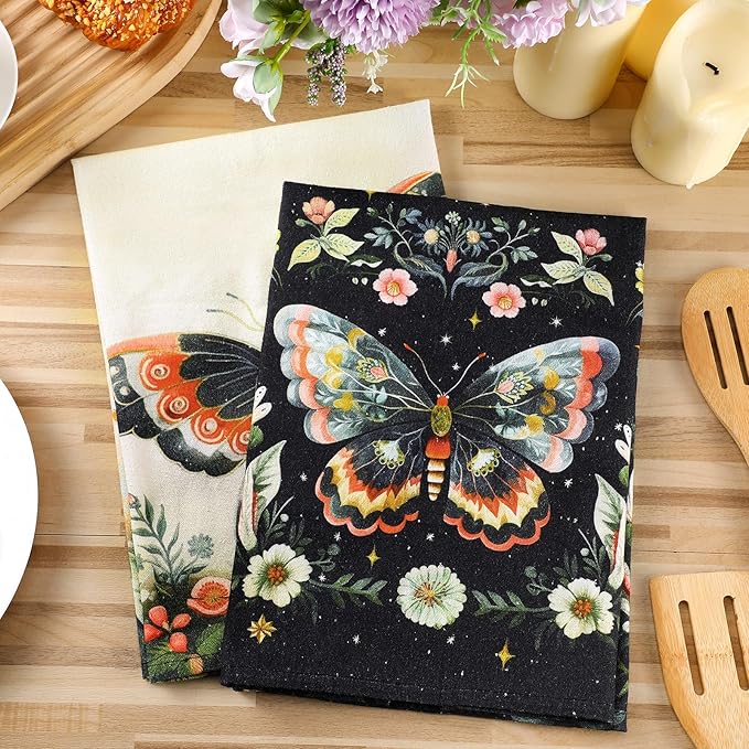 Bencailor 6 Pcs Retro Kitchen Towels 15.7 x 23.6 Inch Farmhouse Vintage Hand Towels Decorative Absorbent Dish Cloth for Bathroom Decor for Cooking Baking Cleaning(Colorful,Butterfly)