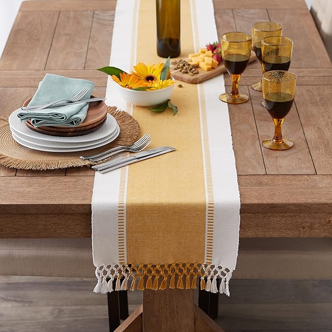 DII Dobby Stripe Woven Table Runner, 13x72, Honey Gold