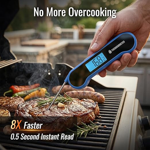 0.5 Sec Instant Read Meat Thermometer Digital with ±0.5℉ Precision, Food Thermometer for Cooking Kitchen Gadgets, Oven Grill Candy BBQ Essentials Accessories, Gifts for Him Dad Men Birthday, Blue