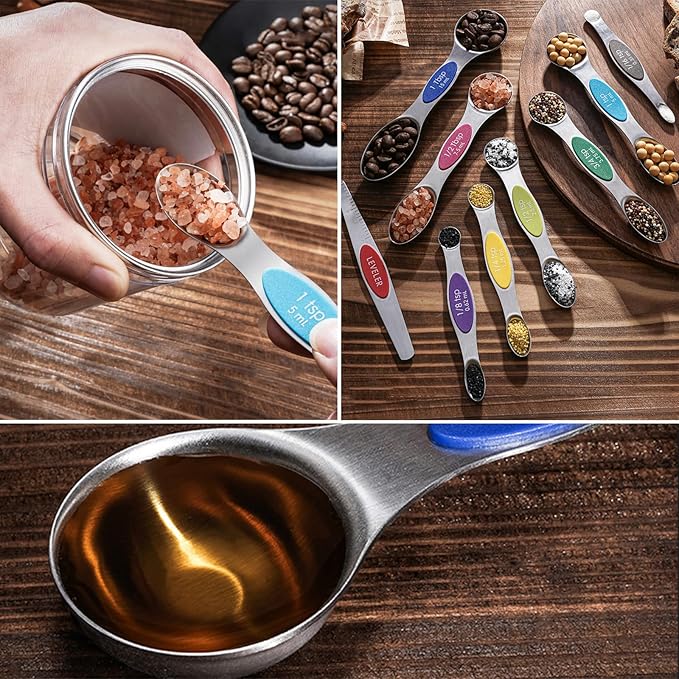 Magnetic Stainless Steel Measuring Cups & Spoons Set –(4+8)-Piece Stackable Set with Engraved Measurements – Dishwasher Safe Baking Essentials-(4Solid+8Rainbow)