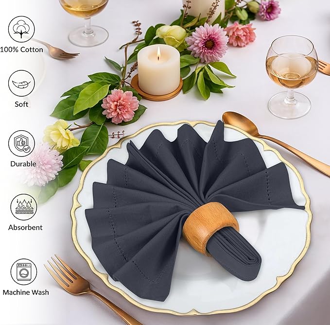 Ruvanti Cloth Napkins Set of 12, 100% Cotton High GSM 18x18 Inches, Hem Stitched Corners, Soft, Washable, Highly Durable & Absorbent, Perfect for Parties, Christmas, Thanksgiving Dinners – Ombre Blue