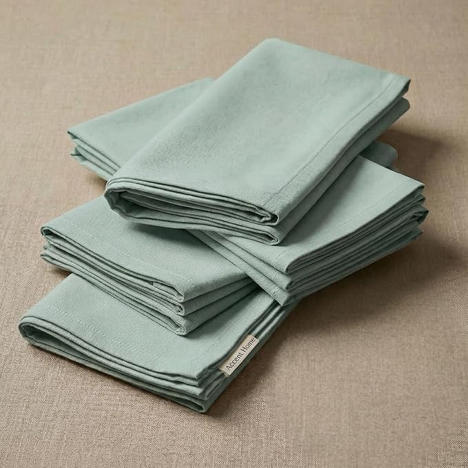 ACCENTHOME Accent Home 100% Cotton Napkins, Delicate Cloth Napkins for Dinners, Parties and Weddings，18 x 18 Inch Set of 12 - Teal