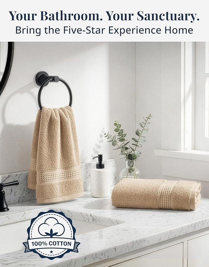 LANE LINEN Bathroom Hand Towels - 6 Pack (16" x 28"), 100% Ringspun Cotton Hand Towel Set - Soft, Lightweight, Fade & Shrink Resistant - Everyday Use, Face Towels for Bathroom, Gym and Travel - Taupe