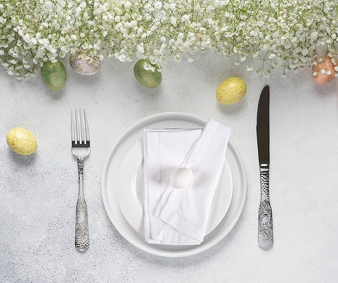 Ramanta Home 12 Pack Cloth Napkins 20x20 Inches, 100% Polyester Napkins with Hemmed Edges, Washable Reusable Dinner Napkins Ideal for Parties, Weddings, Dinner Table, Hotels and Banquets -White