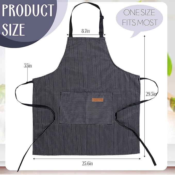Handepo 12 Pcs Cotton Aprons for Women Men with Pockets Soft Adjustable Bib Stripe Aprons for Cooking Kitchen Chef