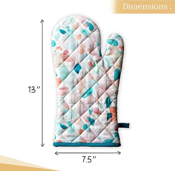 Maison d'Hermine Oven Gloves 100% Cotton Oven Mitt 7" x 13" with Loop Heat Resistant BBQ Cooking Gloves Baking Grilling Gifts for Mothers Day Spring/Summer (Pack of 1, Summer Picnic)