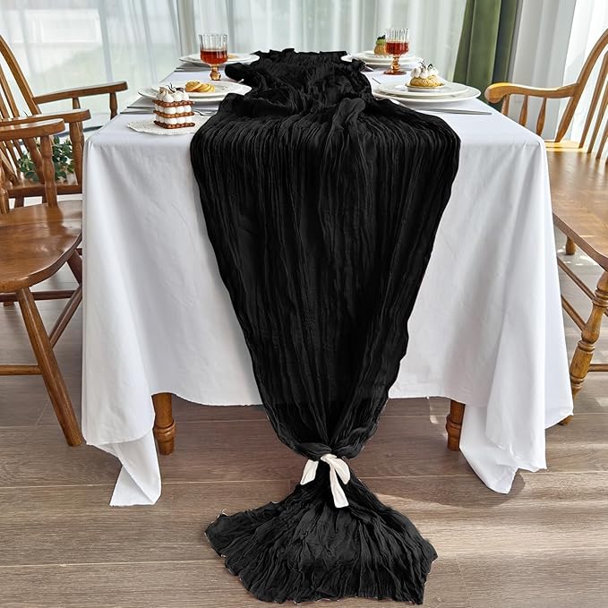 IVAPUPU 10 Pcs Cheesecloth Table Runner - 10ft Black Spring Boho Gauze Black Cheese Cloth Table Runners for Baby Shower Decorations Wedding Party Garden Farmhouse Decor