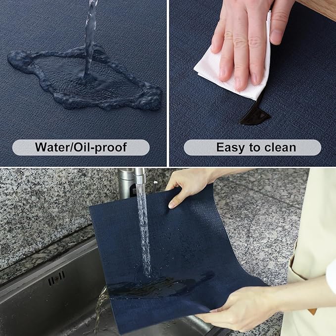 Homaxy Faux Leather Heat Resistant Placemats for Dining Table Set of 12, Waterproof Wipeable Washable PU Table Mats, Easy to Clean Anti-Slip Place Mats, 11.8" x 17", Navy Blue