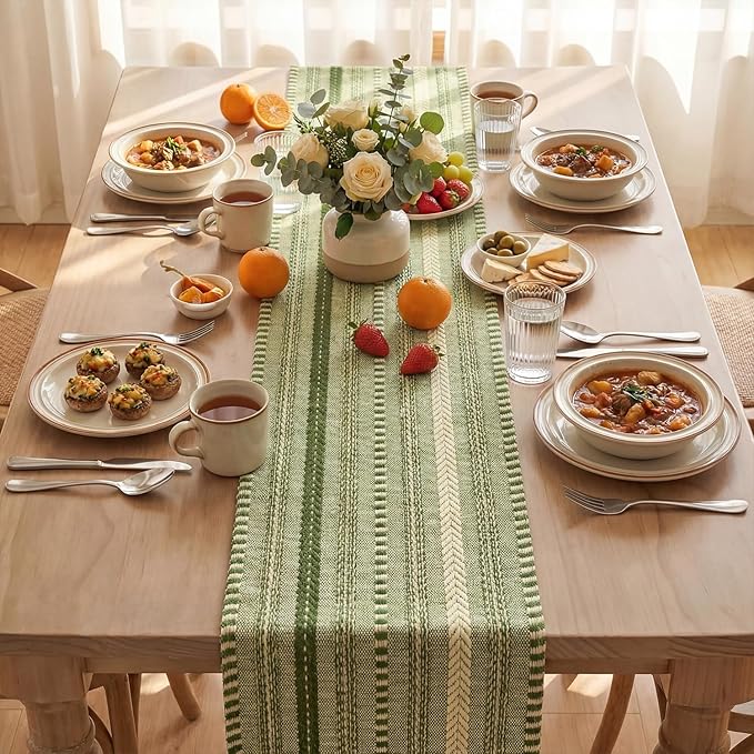 Artoid Mode Army Green Farmhouse Woven Table Runner, Seasonal Holiday Rustic Kitchen Dining Table Decoration for Home Party Decor 12x72 Inch