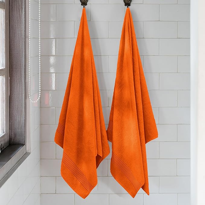 Mocassi Luxury 100% Turkish Cotton 2-Pack Bath Towel Set- Ultra Soft, Quick Dry Highly Absorbent 27 x 54 inch Premium Spa Hotel Quality 2PC Bath Towels - Luxurious Soft Bathroom Towels, Orange