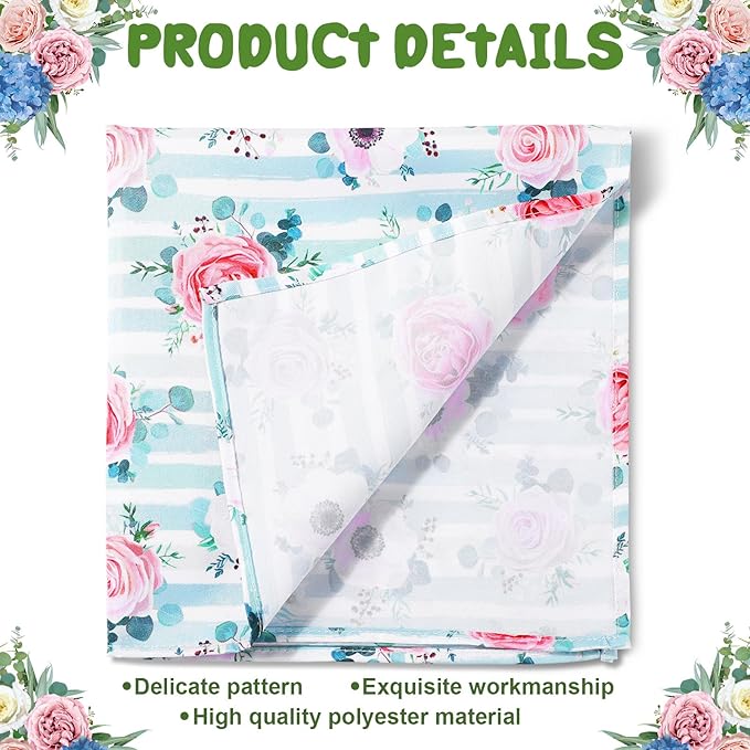 Tatuo Spring Flower Cotton Cloth Napkins Set of 24, 15 x 15 Inch Floral Dinner Napkins Soft Absorbent Washable for Family Cocktail Wedding Kitchen Dining Room Table Tea Party(Eucalyptus, Flowers)