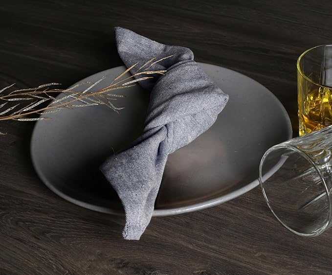 Native Fab Solid Cloth Napkin Set of 4, 100% Chambray Cotton, Washable, Reusable Dinner Cloth Napkin 17x17 inches, Table Decor Napkins for Dinner, Events, Navy Blue
