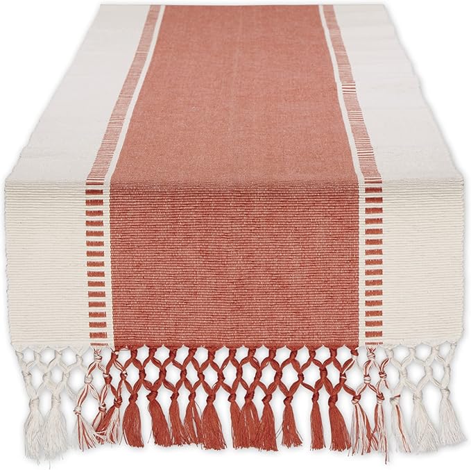 DII Dobby Stripe Woven Table Runner, 13x72 (13x77.5, Fringe Included), Spice